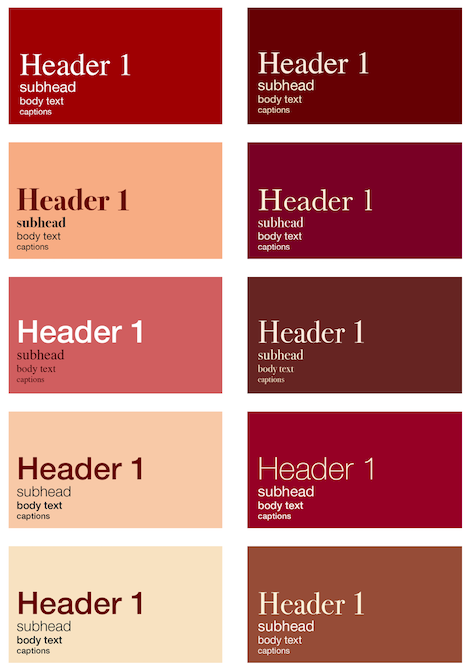 Various tabs featuring concepts of different brand colors and font combinations